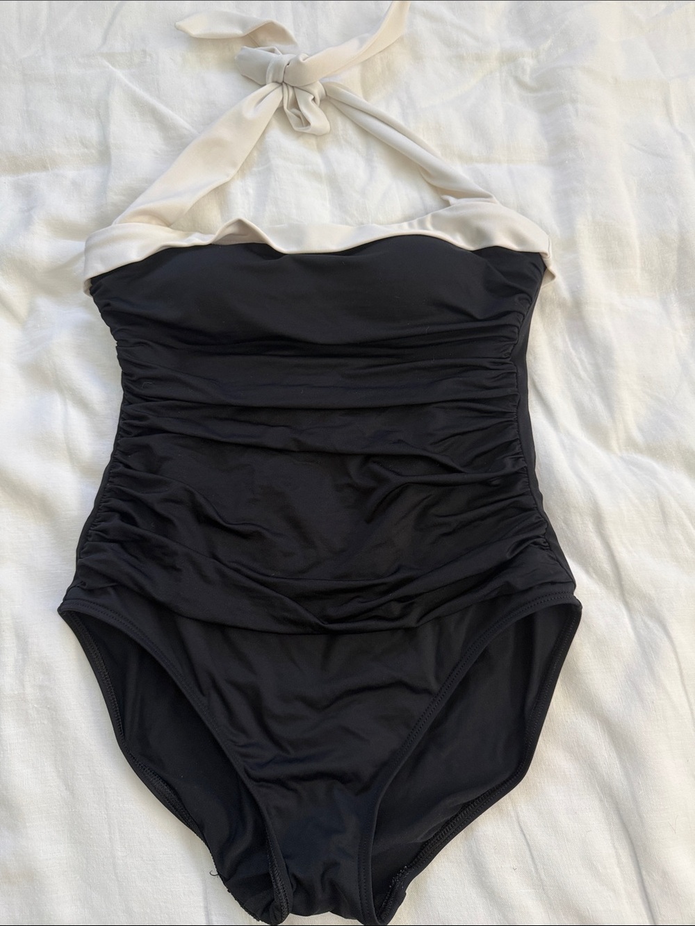 Ralph Lauren Classic Black One-Piece Swimsuit with Cream Halter Tie